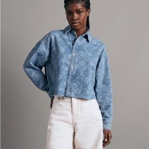 Rag & Bone Crop Oversized Cotton Shirt in Laser Floral Denim